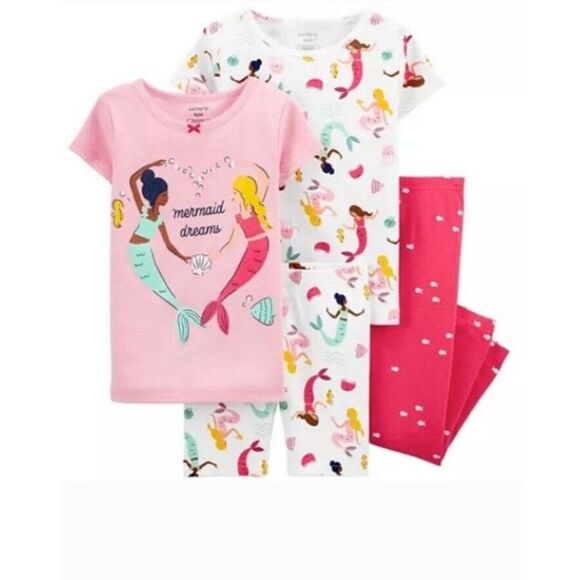 Carters Girl 24 months 4-Piece Pink Mermaid 100% Snug Fit Cotton Pajamas - Picture 2 of 16